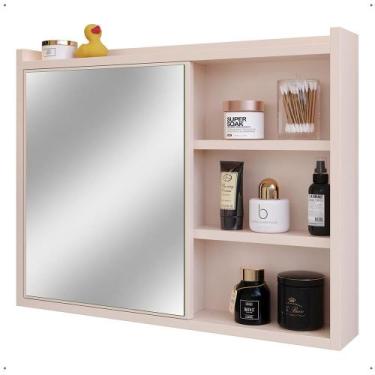 Imagem de Espelheira de Banheiro Armário Suspenso 1 Porta Com Prateleira Organiz