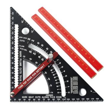 Imagem de Carpinteiro de 17,8 cm, régua triangular de ângulo ajustável de 80° com 2 lápis, ferramentas de combinação multifunções para marcenaria (métricas)