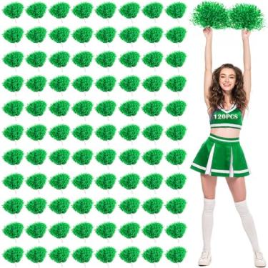 Imagem de Jerify Pompons de líder de torcida em folha metálica pompons de líder de torcida com alça de bastão de plástico para torcer flores de mão para jogos esquadrões esportivos festa de dança futebol