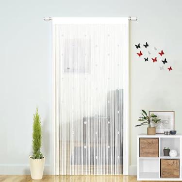 Imagem de Cortinas de cordão com contas para portas Boho decoração de quarto porta pendurada contas de parede armário cortina de janela divisor de quarto privacidade decorativa (branco, 99 cm L x 200 cm C)