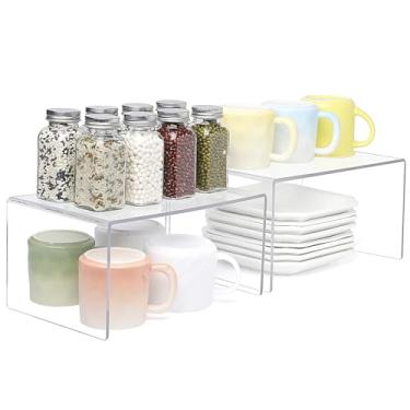 Imagem de Prateleira organizadora de armário de acrílico, 2 unidades de rack de temperos, despensa, organizadores de mesa, prateleiras de exibição para cozinha, organizador de temperos para armário, organizador