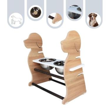 Imagem de Comedouro Para Cachorro Grande Elevado Duplo Pet MDF Regulagem Altura 
