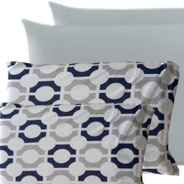 Imagem de Kit 4 Fronhas (2 Pares) 100% Algodão Em meia malha fio 30/1 para travesseiro 70 x 50 cm (Cinza+Geometrico)