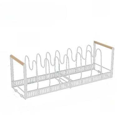 Imagem de Aço inox Suporte Organizador Expansível Cozinha Escorredor Prato Panela Tampa Porta Louça(5 Divisores-Branco)