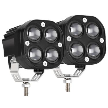 Imagem de Audak 2 peças de lentes de projetor 4D branca/amarela, 4D, 40W, 7,6 cm, luzes de neblina quadradas, para SUV, caminhonete, barco, quadriciclo, UTV, 4wd, 4x4, caminhão, barco, trator
