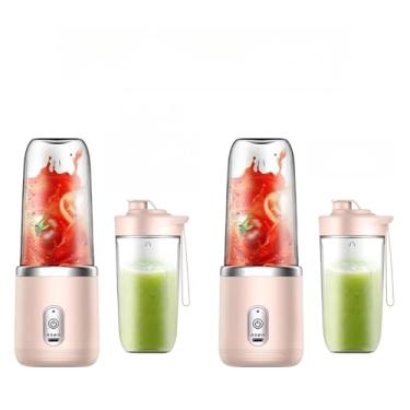 Imagem de Espremedor Elétrico Mini Liquidificador Portátil 4 Lâminas De Suco De Alimentos Misturador 400ml(2 COPOS ROSA KIT 2)