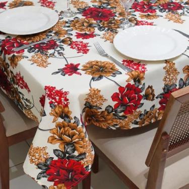 Imagem de Toalha de Mesa Retangular 6 Lugares Linhão Estampado 2,20m X 1,40m Sala/Jantar(Flores Vermelhas)