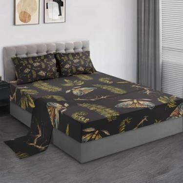 Imagem de Pamnest Jogo de lençol solteiro, samambaia mariposa vintage, microfibra macia, 3 peças, decoração de quarto de crianças e adultos, lençol com elástico e fronhas retrô com flores da floresta, lençol