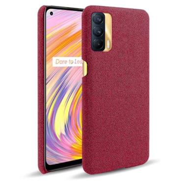 Imagem de Capa para OPPO Realme V15 5G,Capa desenhada em lona,Case Protetora Ultrafina com Empunhadura Macia,Design em Tecido Antichoque e Antiarranhões-Red