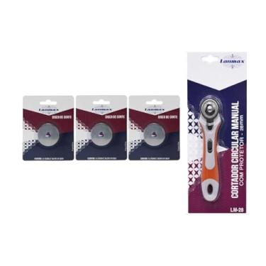 Imagem de Kit Com Cortador Circular Manual 28mm com Protetor + 3 Lâminas Extra - LM-28 – Ideal para Tecidos, Papel, Scrapbook, Patchwork e Artesanato Mais Eficiência, Precisão E Segurança
