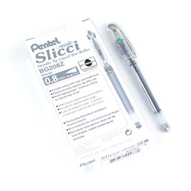 Imagem de Pentel Arts Slicci Ponta de agulha de 0,8 mm, caneta de gel média, tinta metálica prata (BG208-Z), pacote com 12