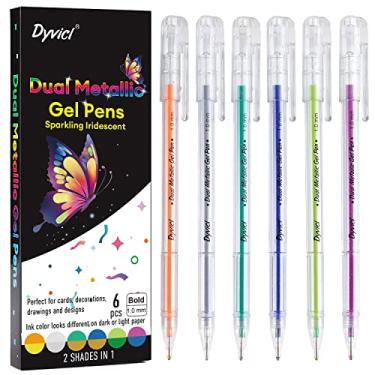 Imagem de Dyvicl Caneta de gel dupla metálica, 2ª geração, caneta de gel iridescente com glitter líquido para colorir adultos, rabiscos, desenhos, álbuns, criação de cartões, ilustrações, desenhos, agendas, conjunto com 6