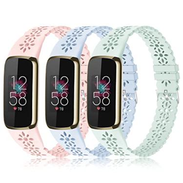 Imagem de Pacote com 3 pulseiras esportivas finas compatíveis com Fitbit Luxe para mulheres, pulseira de silicone macio, fina, oca, de substituição para relógio inteligente Fitbit Luxe Fitness