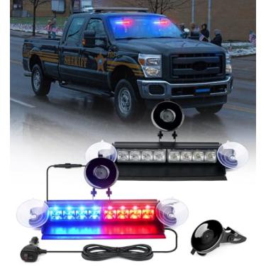 Imagem de Xprite Luzes de painel estroboscópicas de emergência vermelhas e azuis, luz policial intermitente para para-brisa interior com ventosas para veículos POV policiais (caixa de alumínio)