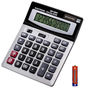 Imagem de YEBMoo Calculadora de mesa de 12 dígitos com tela LCD grande e botão sensível, energia solar dupla e bateria, função padrão para escritório (YE1200v)