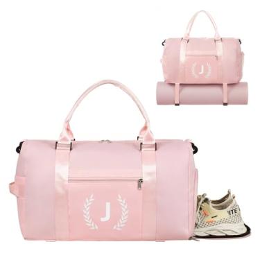 Imagem de Bolsa de ginástica para mulheres, bolsa esportiva personalizada com compartimento para sapatos, bolsa esportiva para ioga e dança com bolso molhado e alça de tapete., rosa, V