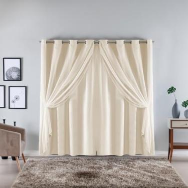 Imagem de Cortina com Voil Sala ou Quarto Fina 3,00m x 2,20m Microfibra 170 Fios Cores Vivas (PALHA)