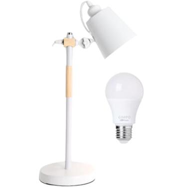 Imagem de Gimpo, Luminária de Mesa 57cm Retrô Escandinava Articulada Metal Madeira Gimpo KJTD-687 + 1 Lâmpada 9W LED Cor: Branco