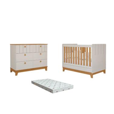 Imagem de Quarto Bebe Berço e Cômoda MDF Dorabelly Bis com Colchão 