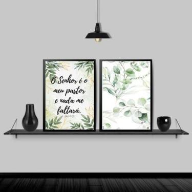 Imagem de Kit 2 Quadros Evangélicos Salmo 23 45X34Cm - Madeira Preta - Quadros O