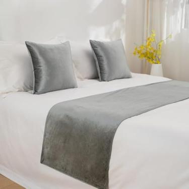 Imagem de Cachecol de corredor de cama de hotel luxuoso cor sólida decoração de cama de veludo macio toalha de cama sem desbotamento proteção para cama de solteiro queen king size - cinza||Queen 19,7 x 94,4