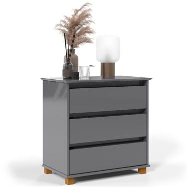 Imagem de Minicômoda para Quarto Cômoda 3 Gavetas 68cm MDF Puxador Reto Cinza Estilo Moderno