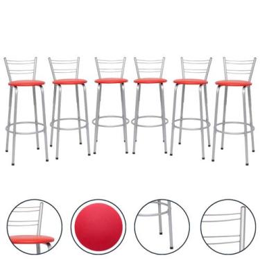 Imagem de Banqueta Para Cozinha Americana Estrutura Prata Kit 6un Cadeira Balcão