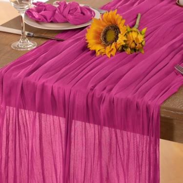Imagem de DeZerlor Corredor de mesa de gaze rosa choque pacote com 4 corredores de mesa de outono gaze boho 300 centímetros pano de queijo fúcsia decorações de mesa de outono para Ação de Graças, casamentos