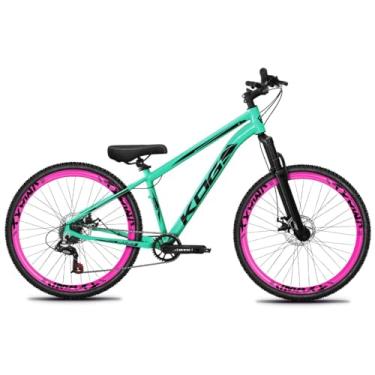 Imagem de Bicicleta Aro 26 KOG 1x7 Freeride – Bike para Grau, Freeride Urbano, Suspensão 80mm, Freios a Disco, 7 Velocidades, Verde Tiffany, Adesivo Preto,Vmaxx Rosa