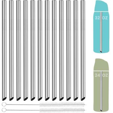 Imagem de NiHome Pacote com 12 canudos de aço inoxidável para Owala 680 g e garrafas de 947 ml, ponta angular para beber, canudos de metal reutilizáveis para smoothies e bebidas geladas, sem BPA com 2 escovas