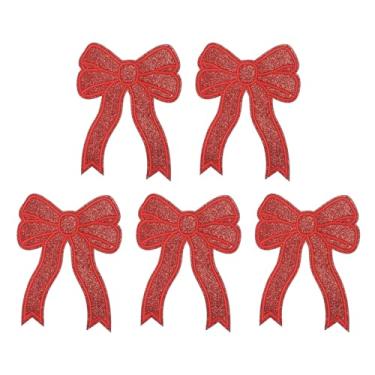 Imagem de YELARXI Aplique bordado com laço de glitter, aplique bordado de lantejoulas, adequado para jeans, jaquetas, roupas femininas, chapéus, mochilas (pacote com 5, vermelho)