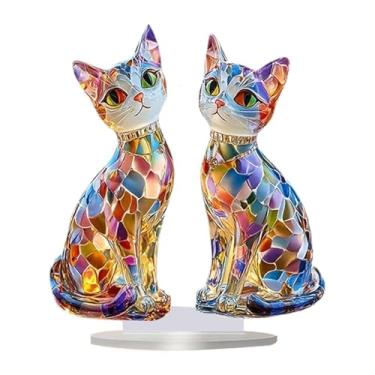 Imagem de Wswqop Placa de acrílico para gato 2D, enfeite de gatinho, peça central de mesa exclusiva, placa decorativa com base para decoração de armário de sala de