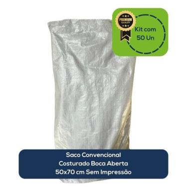 Imagem de Kit Com 50 Un Saco Convencional Costurado Boca Aberta Branco 50x70cm S