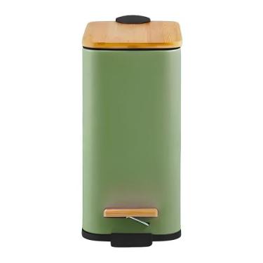 Imagem de Lixeira Retangular Verde C/ Cesto Interno e Pedal e Tampa de Bambu 5 L