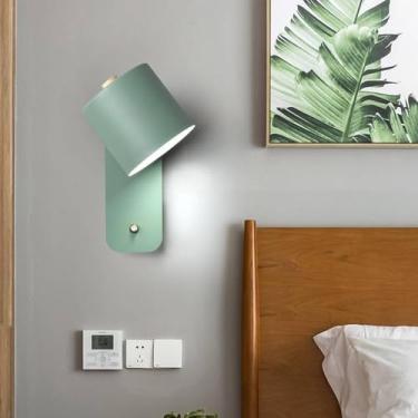 Imagem de Lâmpada de parede interna com interruptor giratório 180° E27 arandela de leitura de parede moderna metal ajustável ângulo luz de parede quarto cama corredor escritório (não lâmpada incluída) (verde)