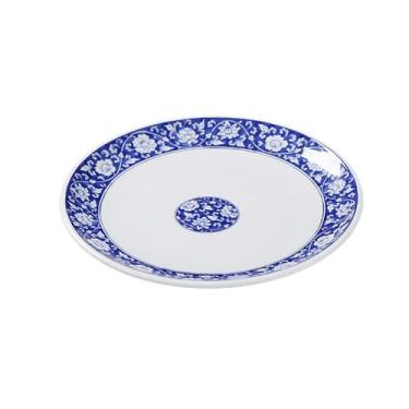 Imagem de Prato de porcelana azul e branco de cor esmaltada estilo nórdico simples e requintado - prato redondo de 25,4 cm