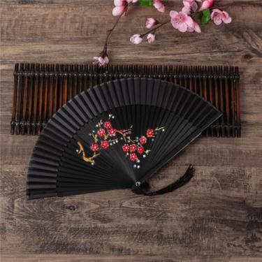 Imagem de Leque de Madeira Oriental Ventilador de Mão Estampado Chique (742504 Preto Sakura)