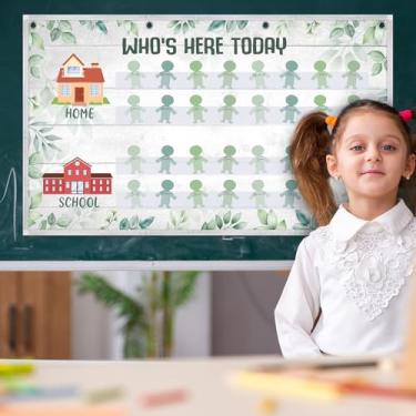 Imagem de Jetec Tabela de comparecimento à sala de aula Greenery Tabela de bolso com 54 cartões de pessoas, agenda diária infantil, gerenciamento de organização pré-escolar para professores