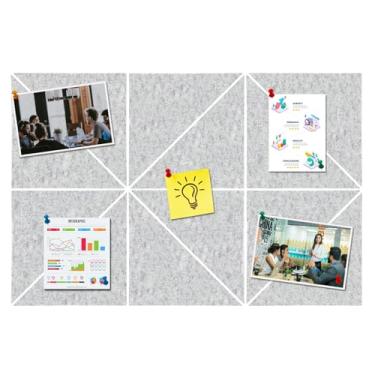 Imagem de HULAVO Placa de cortiça de feltro triangular, autoadesiva, quadro de avisos de feltro faça você mesmo, com 35 pinos para escritório, escola, casa, decoração de parede, adesivos, memos, fotos (cinza