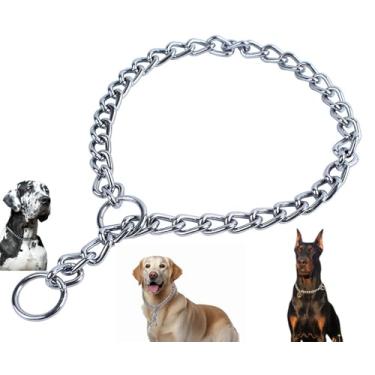 Imagem de Corrente de estrangulamento para cães, coleira de gargantilha de metal resistente para cães de raça pequena, média, grande, GG, prata, M