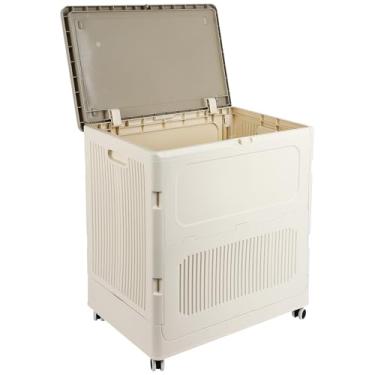 Imagem de FAHKNS Caixa de armazenamento dobrável de 123L com tampa, recipiente de armazenamento dobrável e organizador de armário sem instalação com rodas para lavanderia, jardim e casa