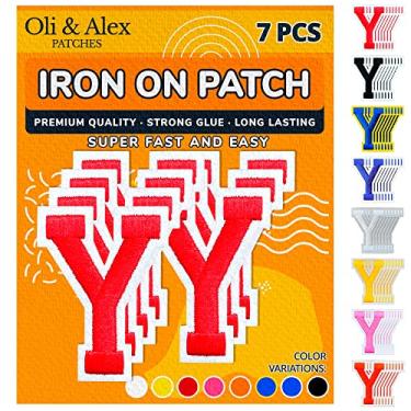 Imagem de Oli and Alex Ferro em letras 6 cm - 7 peças de adesivos vermelhos Y letras para roupas - Super cola - sem necessidade de costura - Alfabeto bordado futebol time escola universidade - vermelho, Y