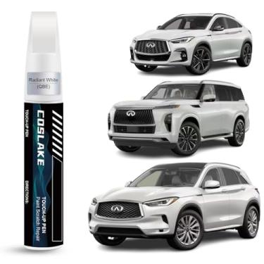 Imagem de COSLAKE Tinta de retoque de carro (branco radiante (QBE)) para INFINITI, kit de reparo de arranhões de tinta de carro, solução rápida e fácil de reparar, caneta removedor de arranhões com 2