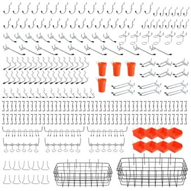 Imagem de ENJOYWOOD Kit de acessórios organizadores de Pegboard, 264 peças, ganchos sortidos com caixas, copos, cestas para organizador de parede de quadro de 1/10.2 cm, organização de garagem, bancada de
