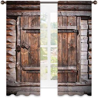 Imagem de Cortinas blackout de porta de madeira rústicas – Cortinas de quarto e sala de estar com isolamento térmico, economia de energia e redução de ruído, L 132 x C 239 cm