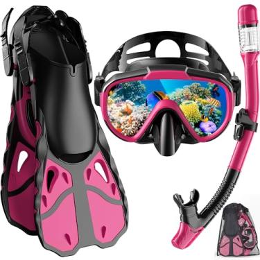 Imagem de Vengreedo Conjunto De Snorkel Com Nadadeiras Para Adultos, Equipamento Mergulho Homens E Mulheres, Snorkel, Máscara, Top Seco, Bolsa Viagem, Mergulho, Natação
