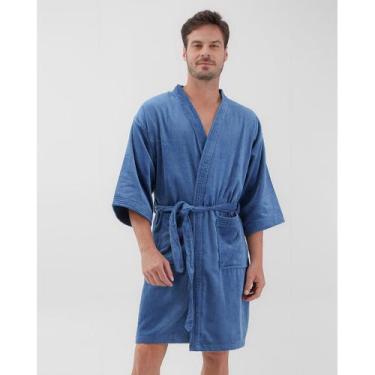 Imagem de Roupao Adulto Dohler Atoalhado Velour Confort Azul, G