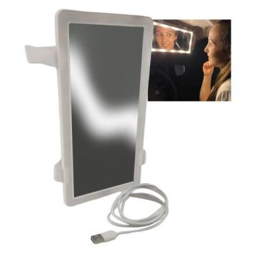 Imagem de Espelho de Carro Sem Fio 3 cores Led Usb Quebra Sol Maquiagem Automove