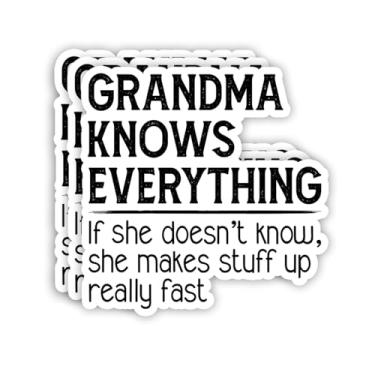Imagem de Adesivo (3 peças) Grandma Knows Everything Funny Motivational Quotes Family Mommy Love Mother's Day Nana Mimi Vinil Decalque para Tumbler Laptop Kindle Garrafas de Água Livros Telefone - Tamanho 7 x 7