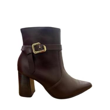 Imagem de Bota Ramarim Couro Cano Baixo Salto Bloco 2568103 Cor:marrom;tamanho:36